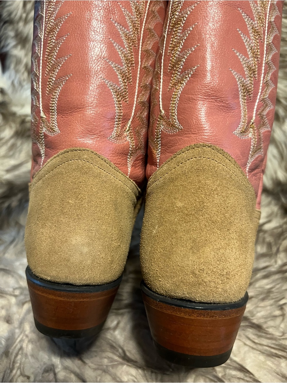 Tony Lama Women Suede Foot Pink Leather Shaft Cowboy Boots Sz 6.5 B - Picture 9 of 14